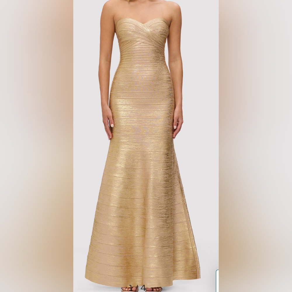 Herve Leger Paris Strapless Gold Women's Dress